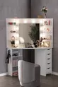 Coiffeuse d'angle Diva Hollywood avec miroir rétroéclairé LED et 5 tiroirs