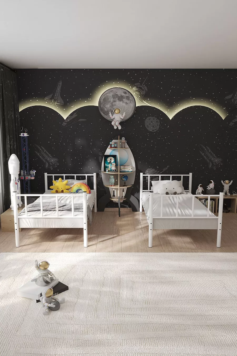 Chambre d'enfant Zambak Lit superposé et cadre de lit en métal Noir