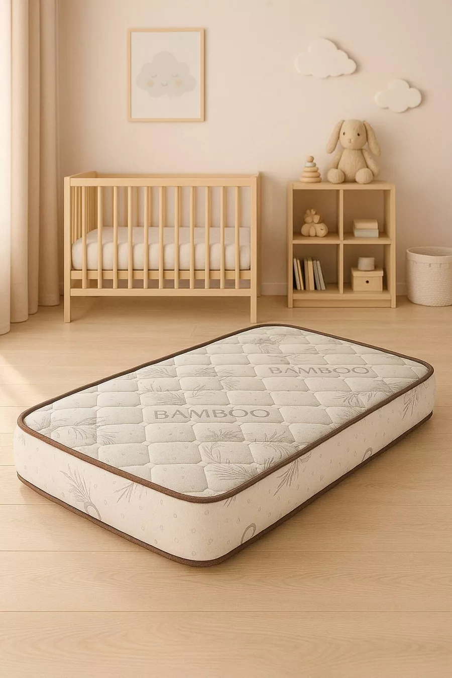 Matelas à ressorts ortopédique doux avec motif bambou Pooly * Matelas pour bébé à ressorts