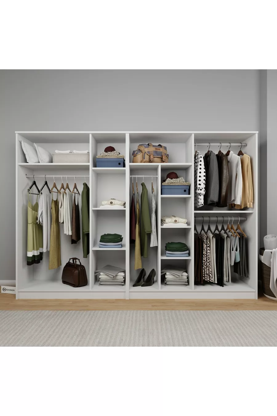 Armoire à vêtements série Kardelen blanche 7 portes  étagères  cm - Ensemble de garde-robe