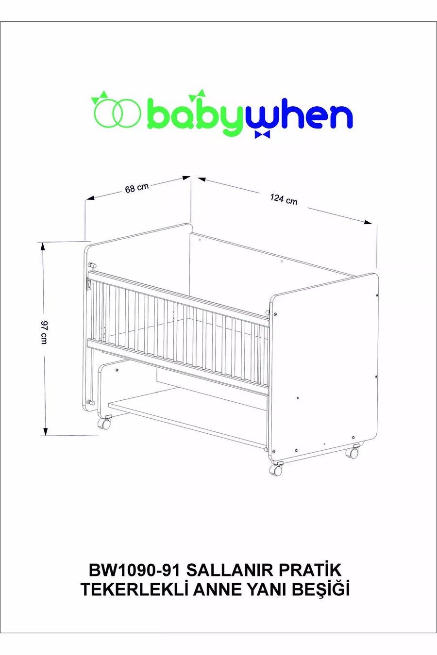 Berceau pour bébé avec côtés inclinables et roulettes - Lit pour bébé - Blanc - Cm - 