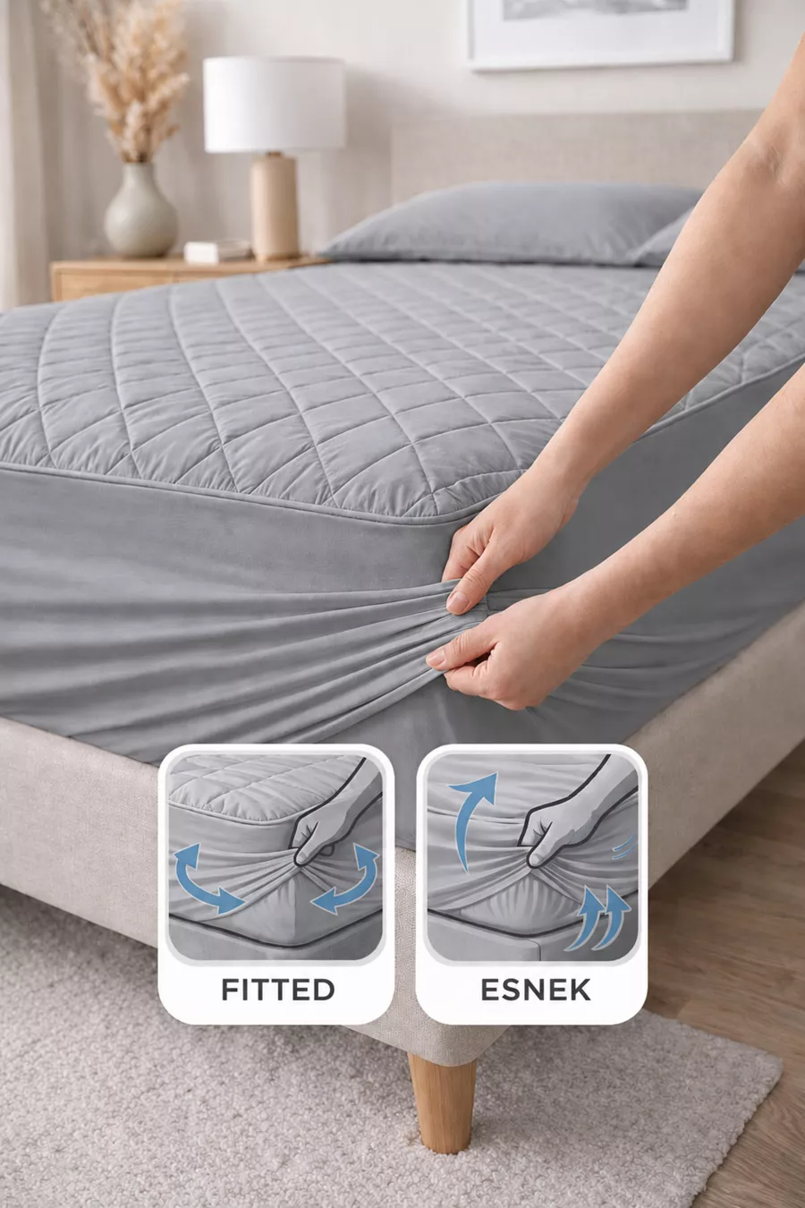 Protection de matelas matelassée Premium grise  % coton, ajustée, bord complet, imperméable, pour toutes les tailles