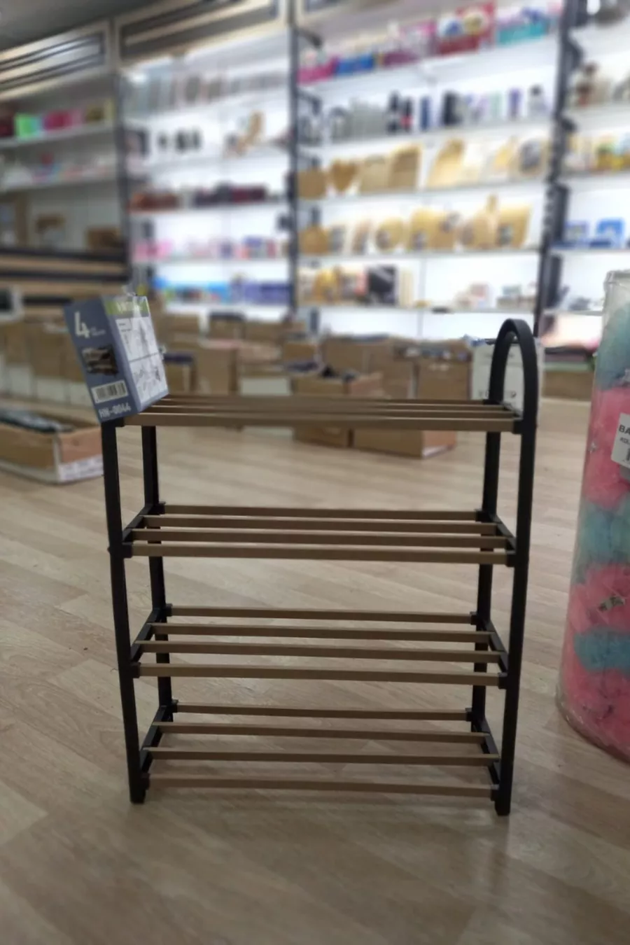 Meuble à chaussures midi à 4 compartiments avec barres en bois, capacité de 8 paires de chaussures, unité étagère de qualité 1ère classe