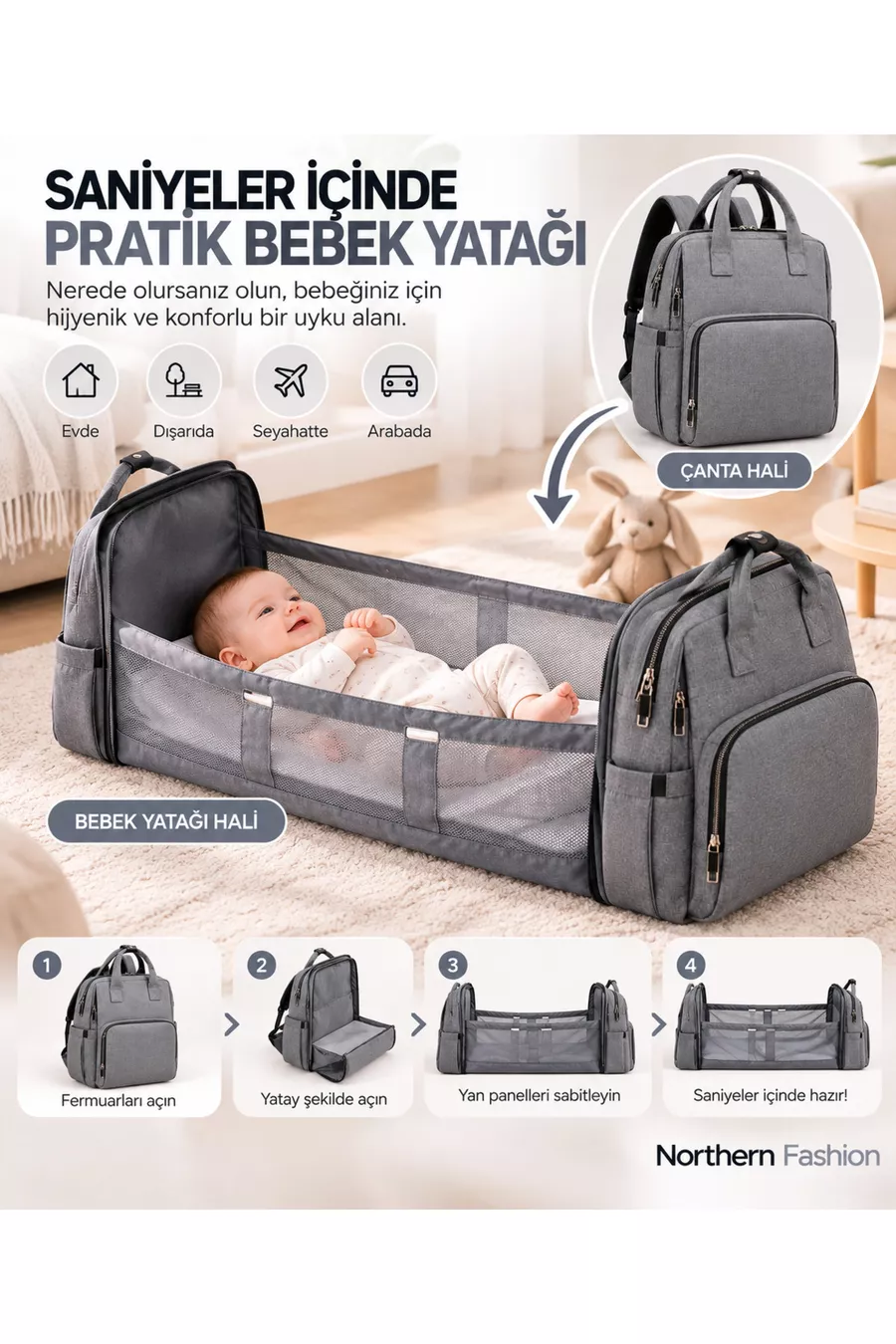 Sac de soins pour mère et bébé avec lit, imperméable, poche thermique pour biberon, sac à dos avec attache pour poussette