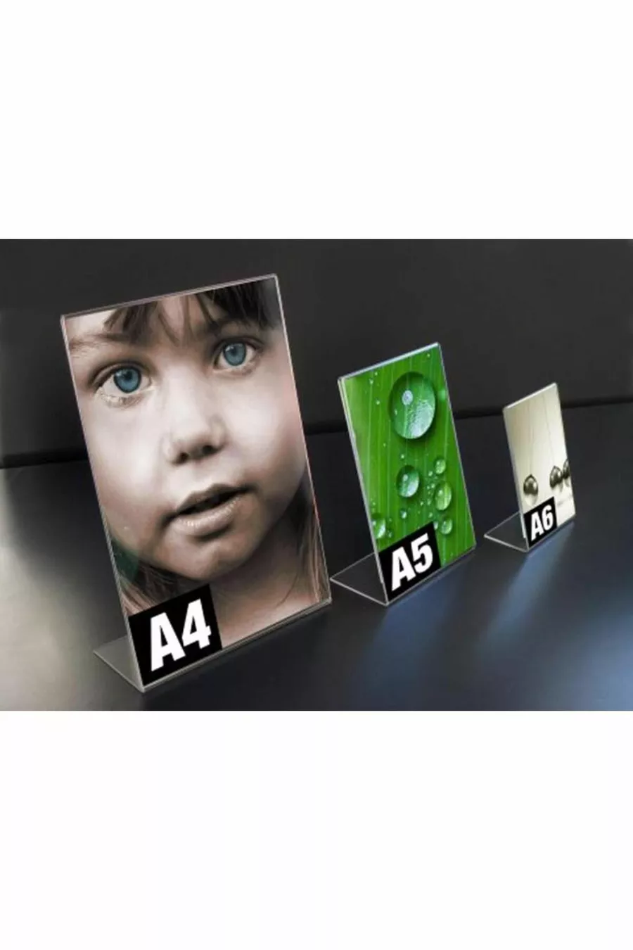 Porte-affiches  en plexiglas transparent vertical de type L, porte-menu, porte-prix, porte-brochure, porte-étiquette, porte-photos, support d'album, table