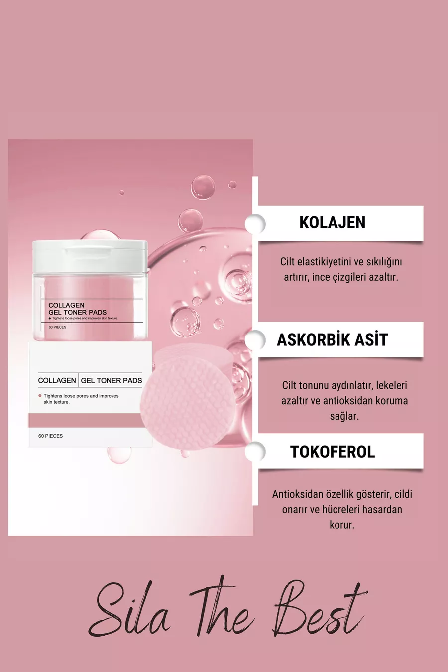 Gel Toner Collagène Coréen Tampon de Nettoyage du Visage Raffermissant Hydratant Anti-Âge
