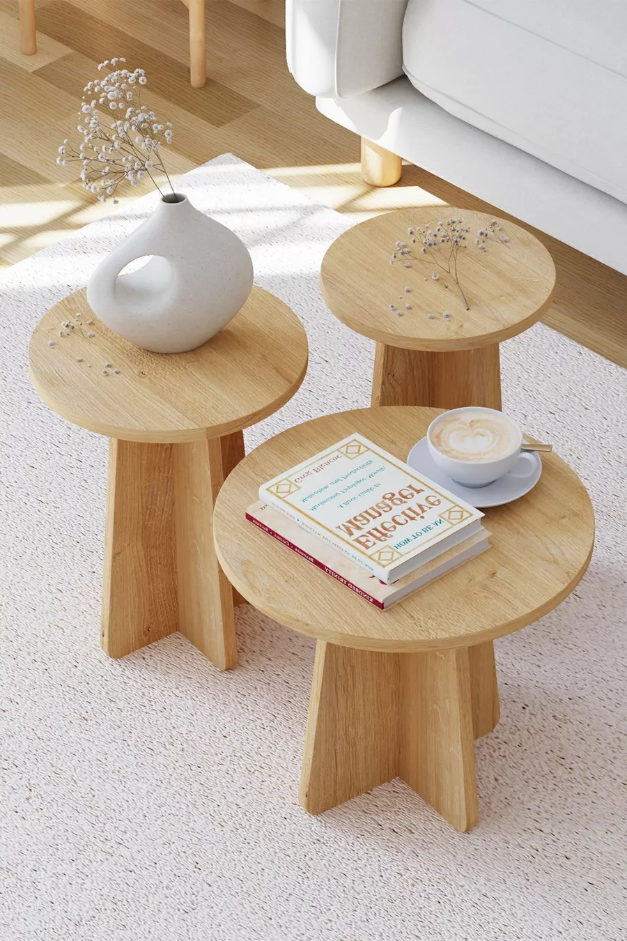 Table gigogne 3 pièces Mantar style scandinave - Chêne saphir