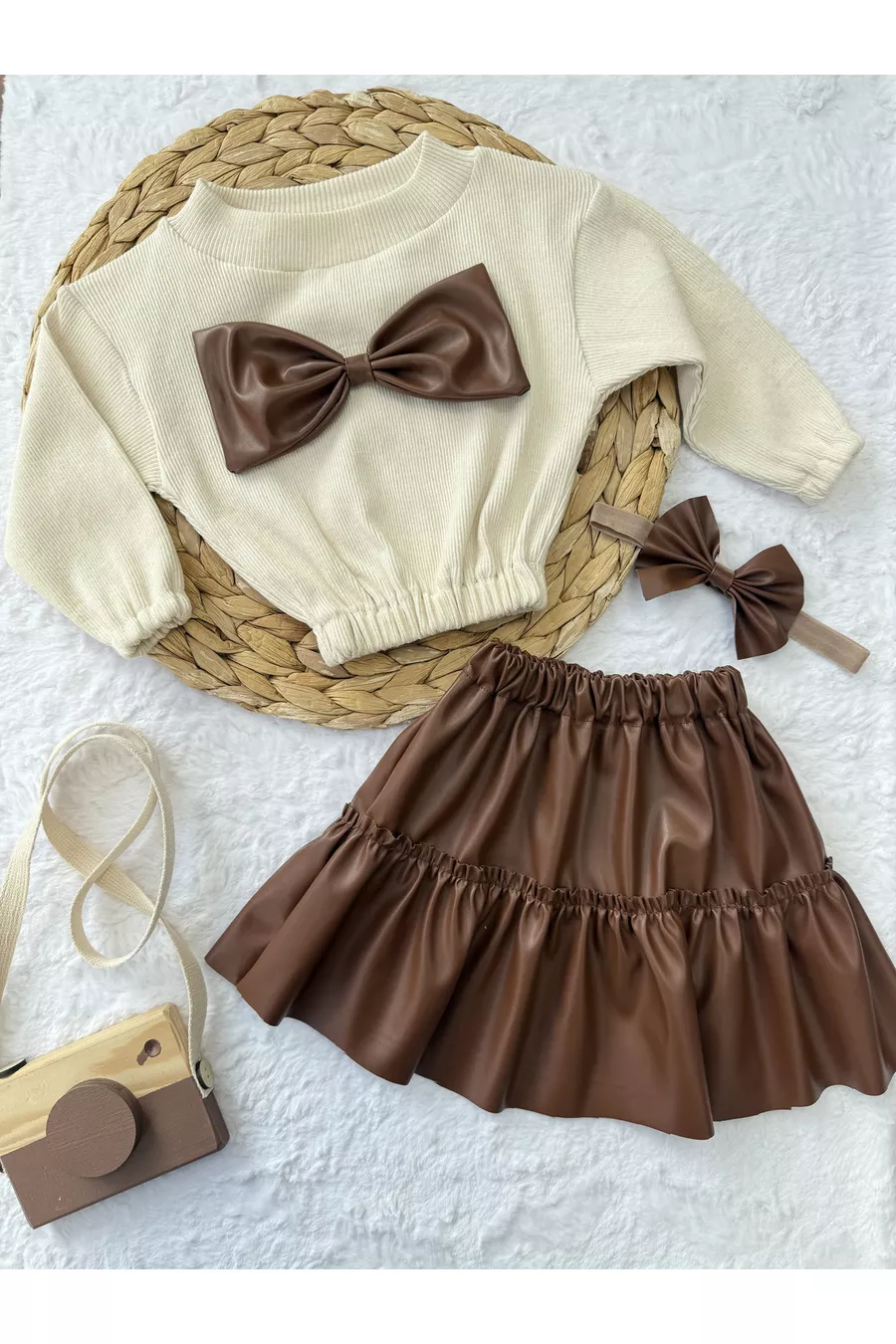 Ensemble pour Fille & Bébé Jupe en Cuir Body à Nœud Ensemble avec Bandeau
