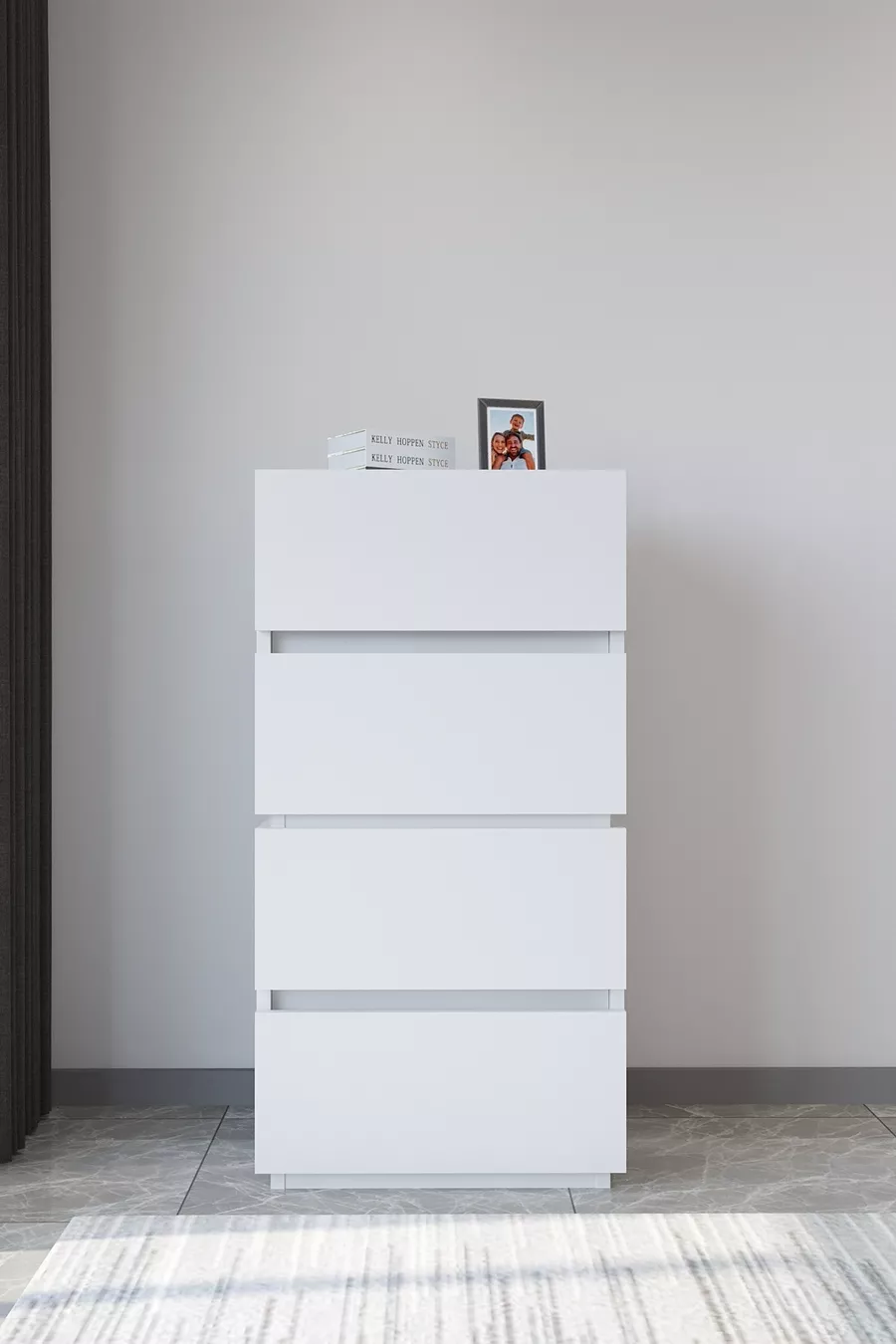  Commode Blanche Brevetée à 4 Tiroirs Galata Chambre à Coucher Chambre de Bébé Table de Nuit