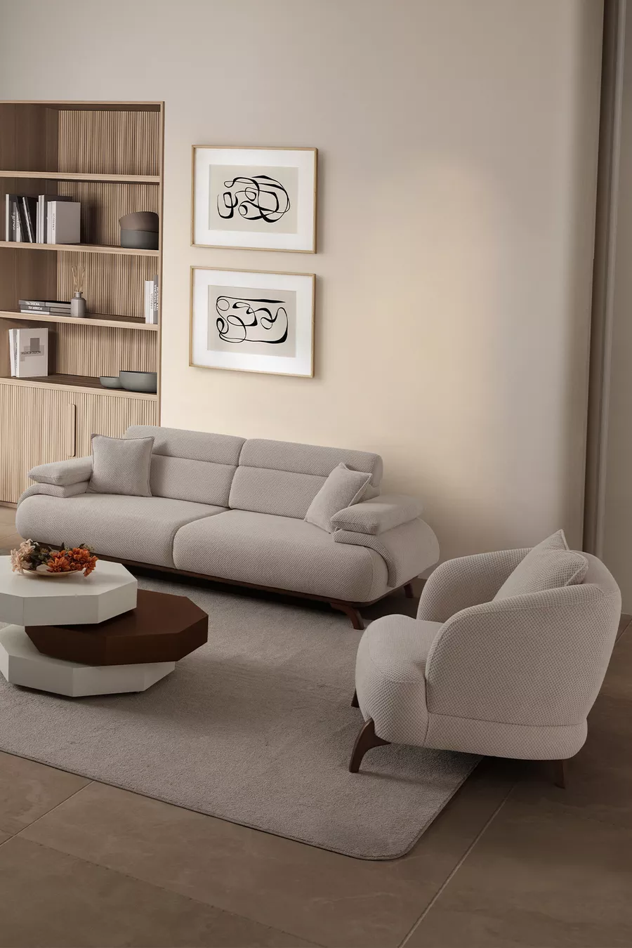 Ensemble de canapés Bonjo avec dossier à mécanisme et coffre 3+1 Beige