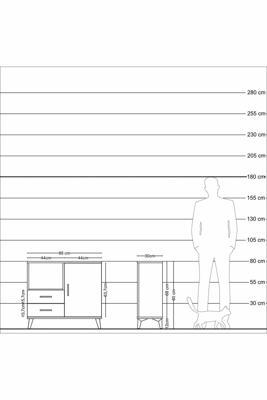 Commode Arges avec 2 étagères, 2 tiroirs et 1 porte, anthracite/anthracite pin