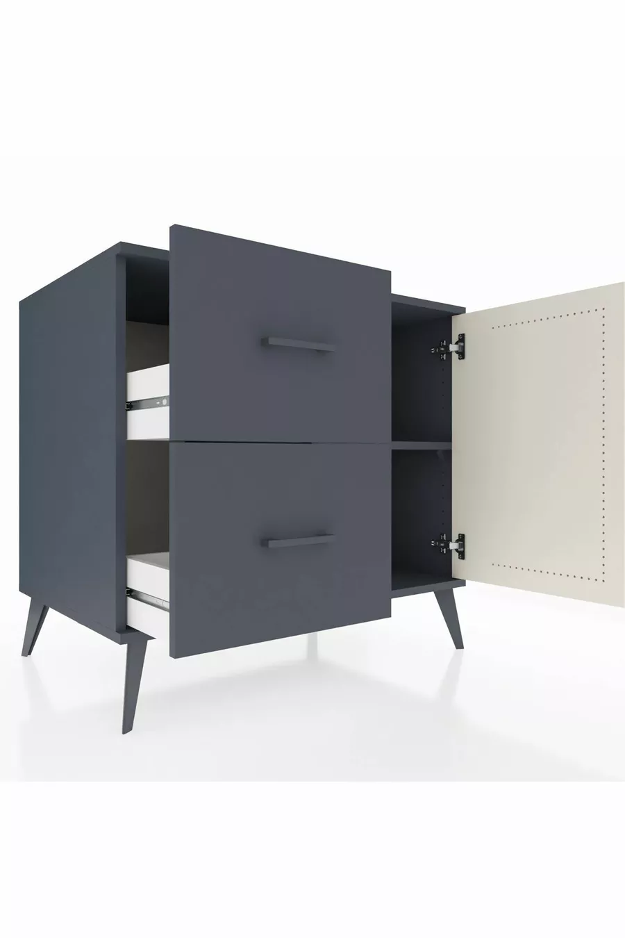 Commode Kronos à une étagère, 2 tiroirs, 1 porte, Anthracite-Pierre de Lune/Anthracite