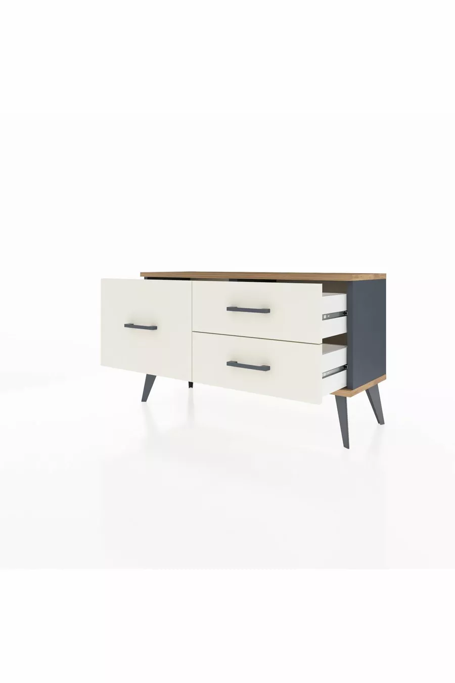Commode Arges 3 tiroirs Anthracite-Sapin/Pierre de Lune