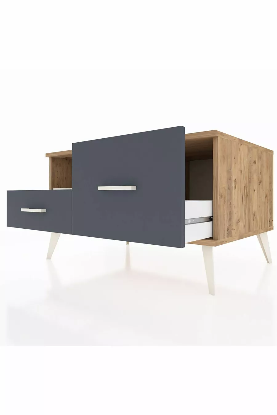 Commode Kronos à une étagère et 2 tiroirs Pin-Pierres d'ardoise/Anthracite