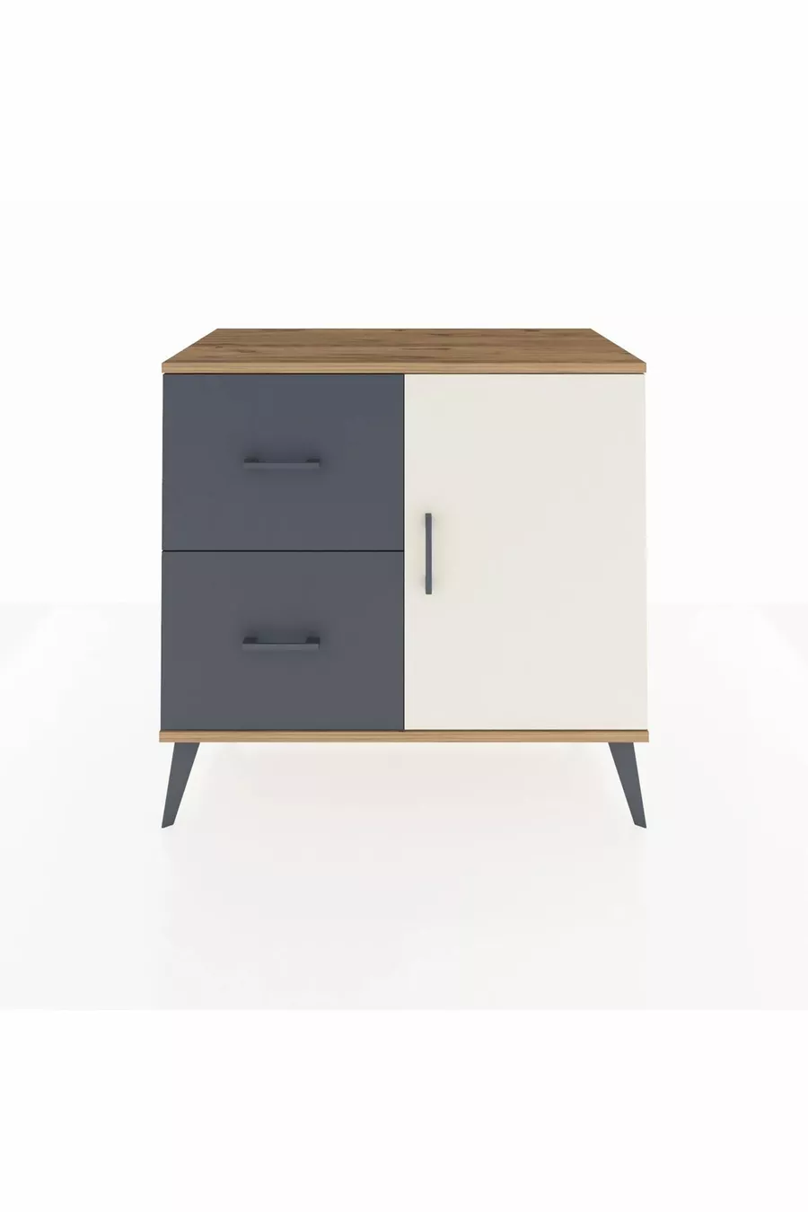Commode Hyperion avec une seule étagère, 2 tiroirs et une porte, pin-gris/anthracite