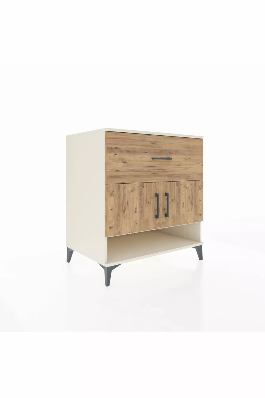 Commode Kronos avec 2 étagères, 1 tiroir et 2 portes, Pierre de Lune-Sapin