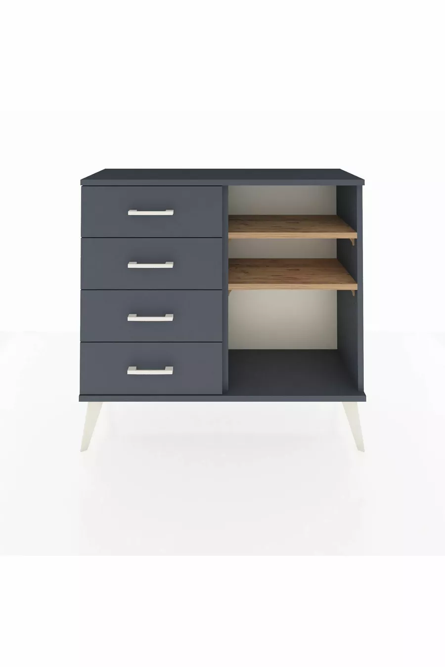 Commode Arges 2 étagères 4 tiroirs Anthracite-Sapin/Anthracite