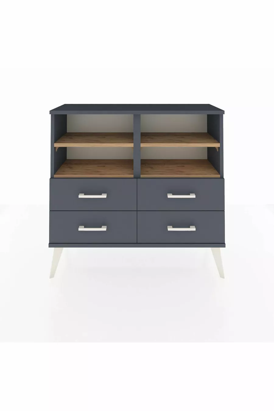 Commode Arges 4 étagères 4 tiroirs Anthracite-Sapin/Anthracite