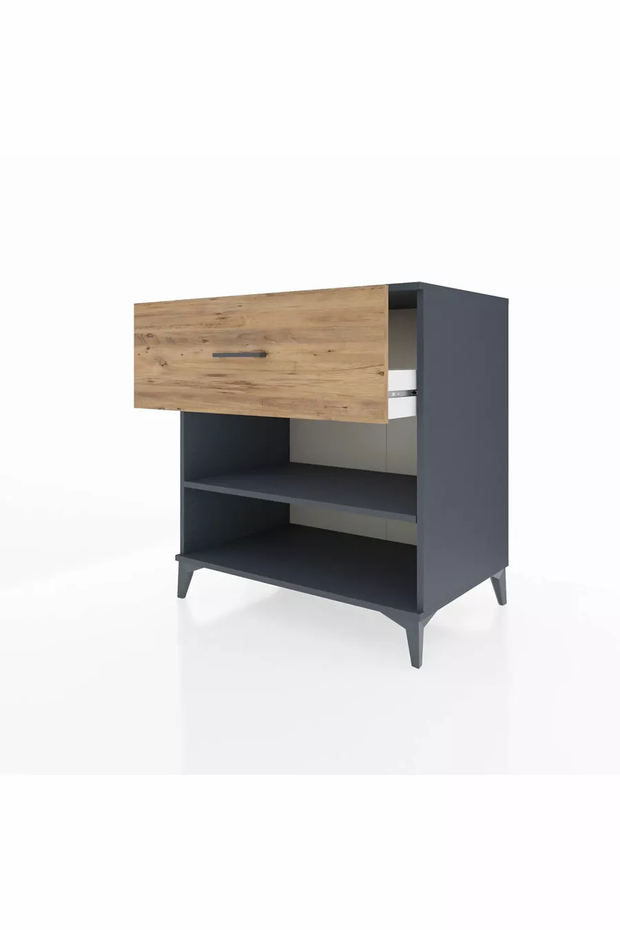 Commode Kronos à une étagère et un tiroir Anthracite-Épicéa
