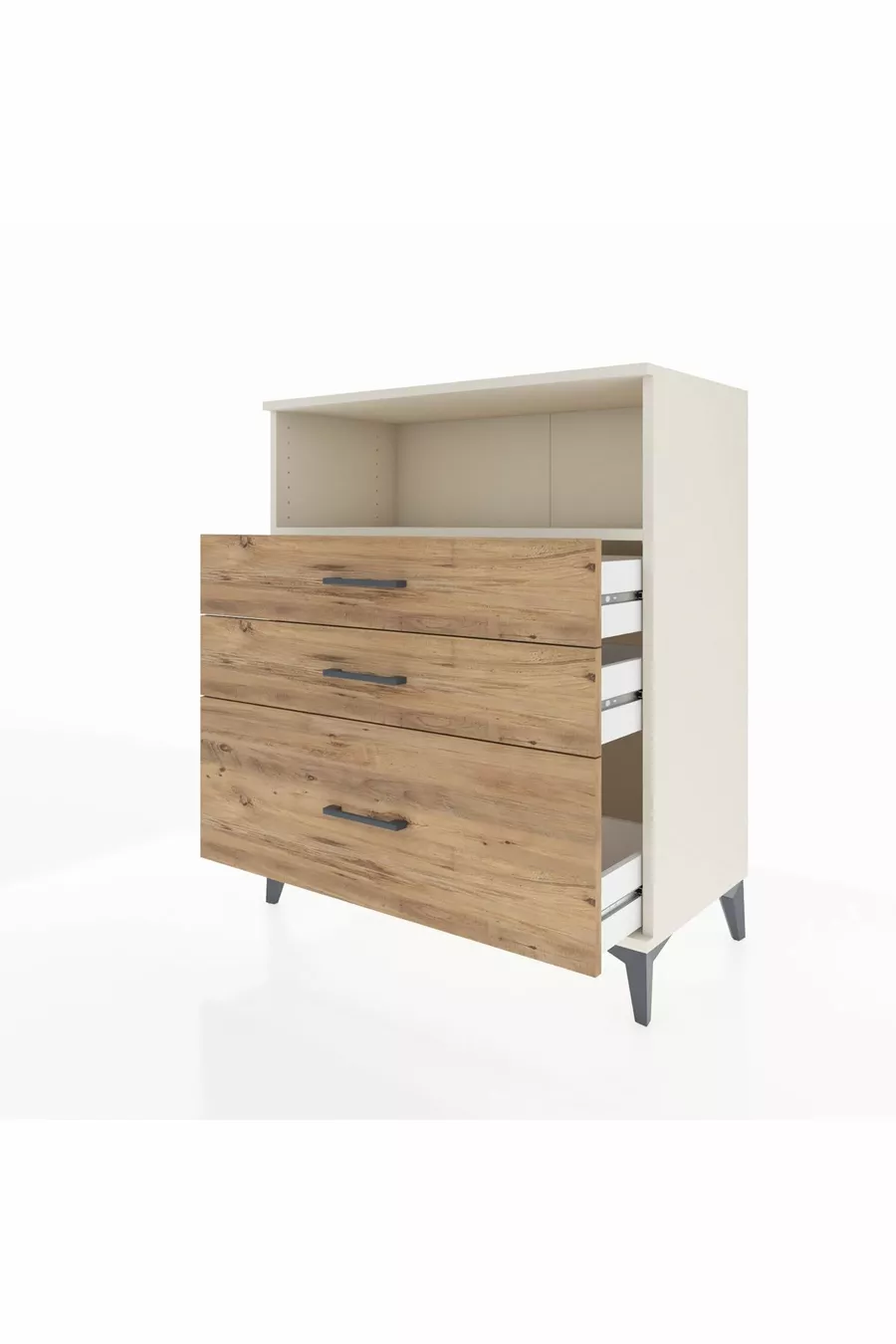 Commode Hyperion à une étagère et 3 tiroirs Pierre de lune-Pin