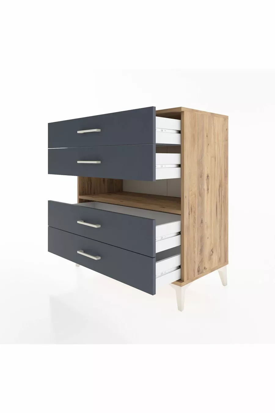 Commode Hyperion à un seul étagère et 4 tiroirs Pin-Anthracite