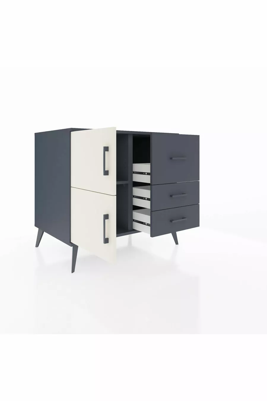 Commode Kronos à une étagère, 3 tiroirs, 2 portes, Anthracite-Pierre de lune/Anthracite