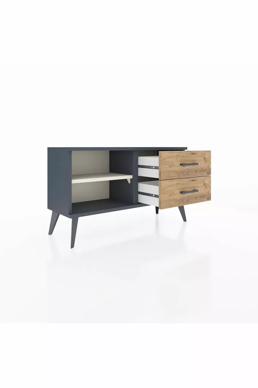 Commode Arges à une étagère et 2 tiroirs Anthracite-Pierre de lune/Merisiers