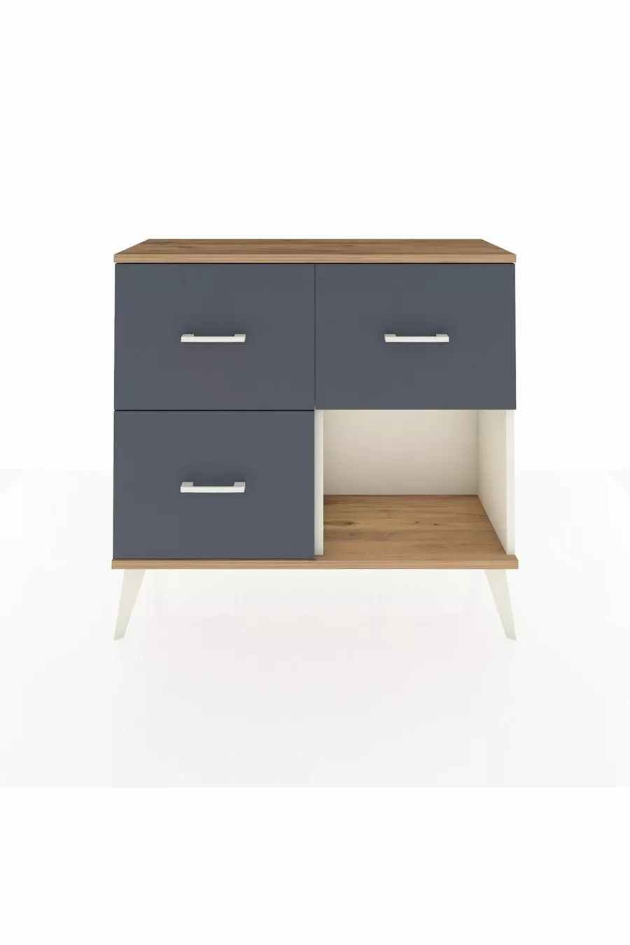 Commode Arges 3 tiroirs Pierre de lune-Sapin/Anthracite