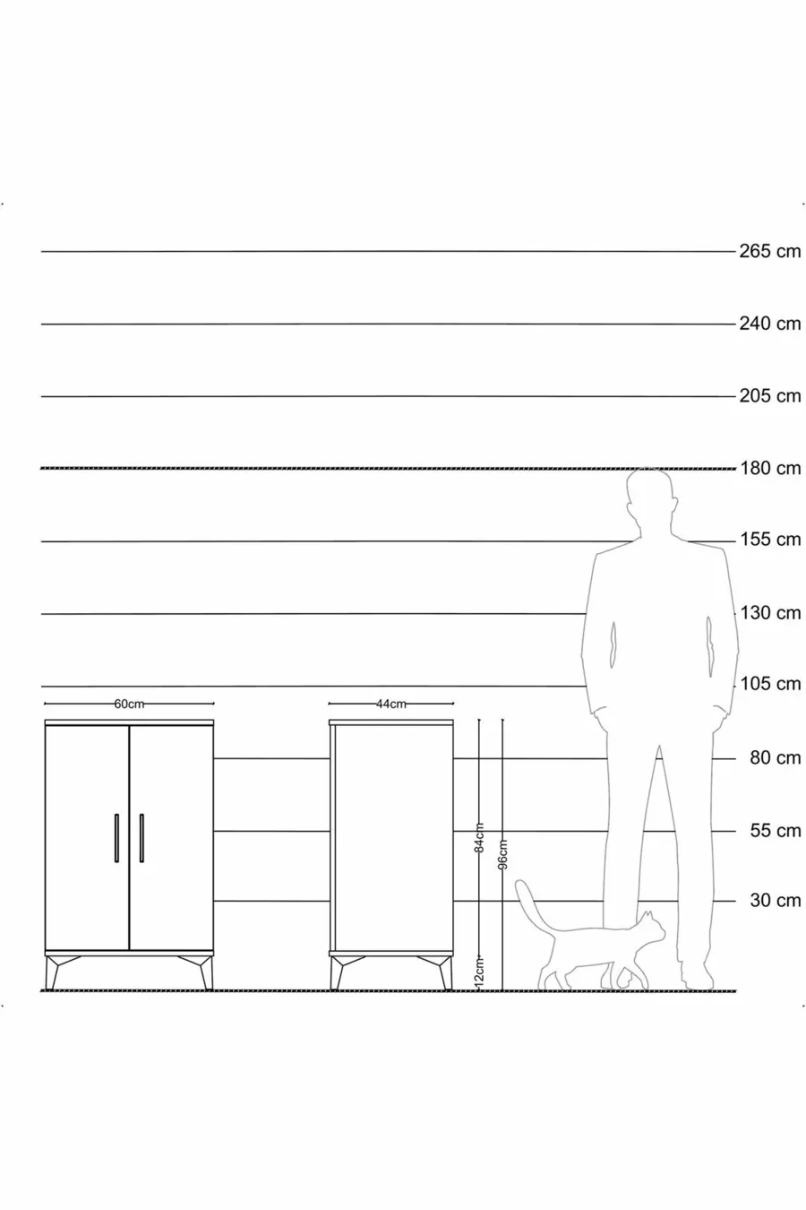 Table de chevet Hyperion à 2 étagères et 2 portes, pin-anthracite