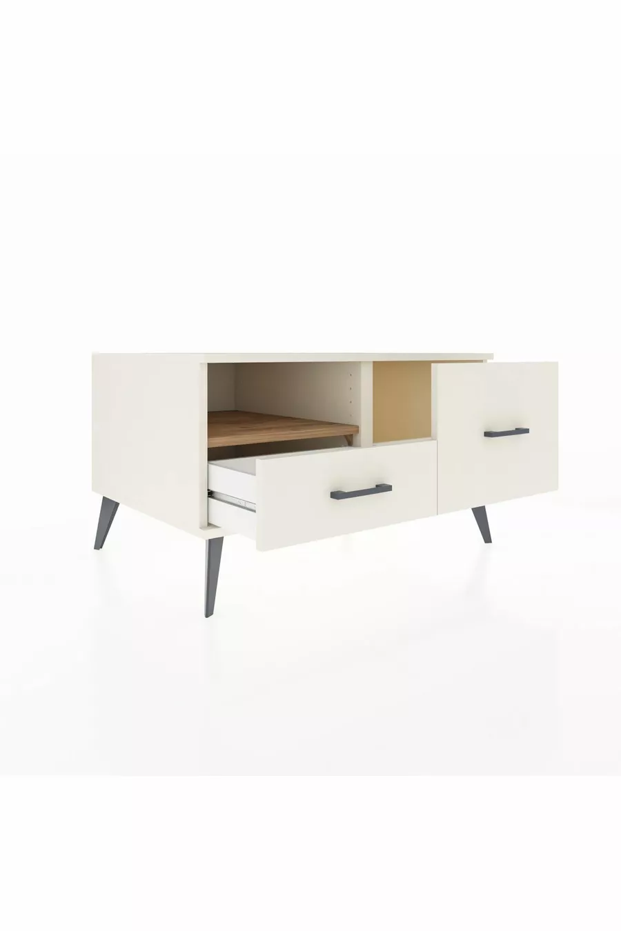 Commode Kronos à une étagère et 2 tiroirs, Pierre de lune-Pin/Pierre de lune