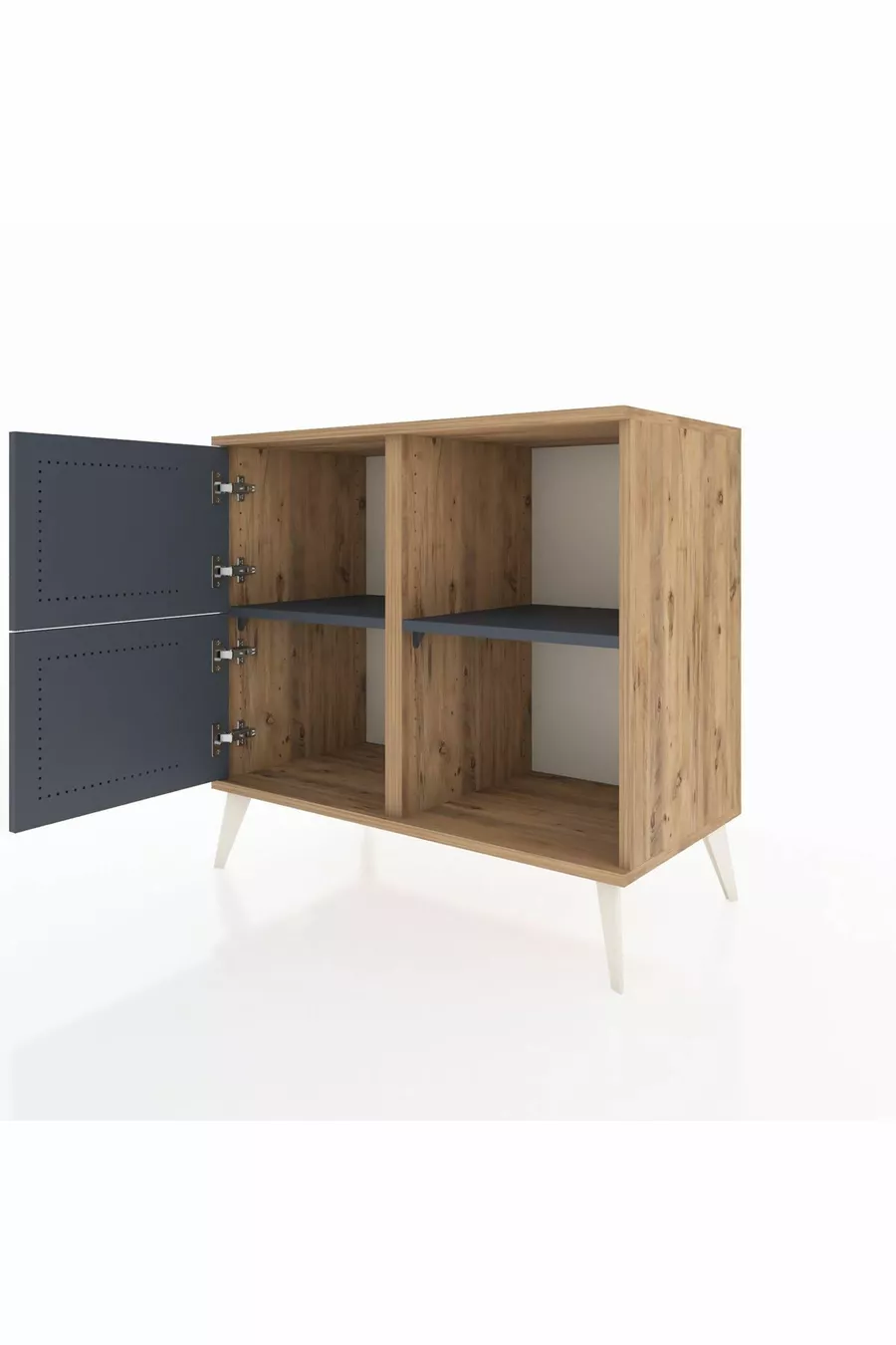 Commode Hyperion 2 étagères 2 portes Pin-Anthracite