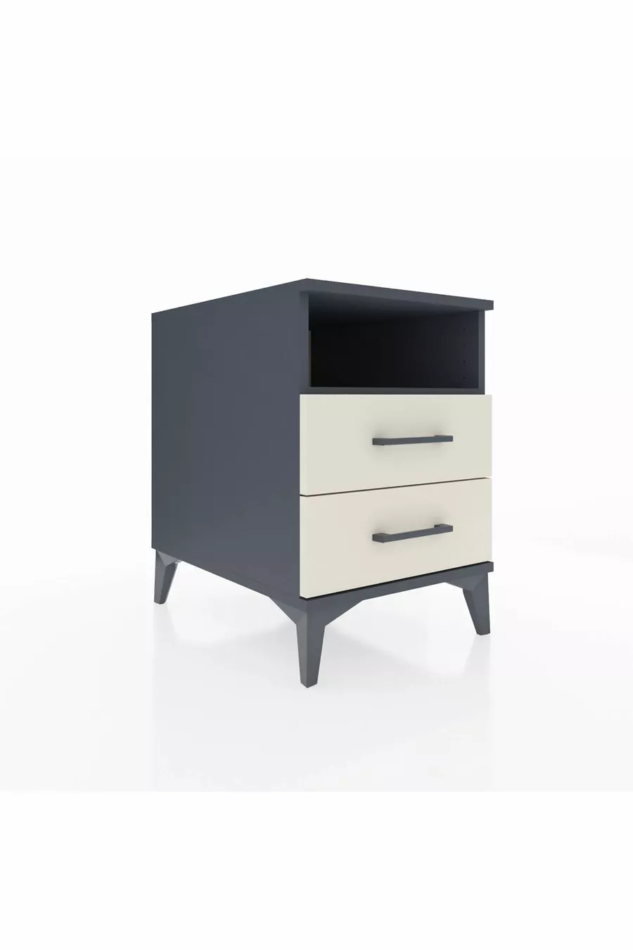 Table de chevet Kronos avec une étagère et 2 tiroirs Anthracite-Pierre de lune