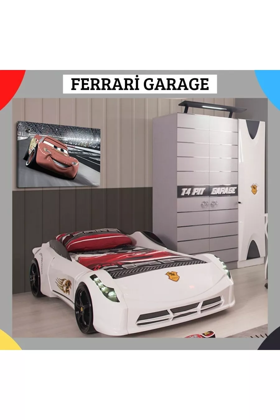 Lit voiture Ferrari Farinay Istanbul, armoire pour chambre d'enfant et lit voiture