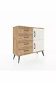 Commode Arges avec une seule étagère, 4 tiroirs et 2 portes, Pin-Pierre d'argile/Pin