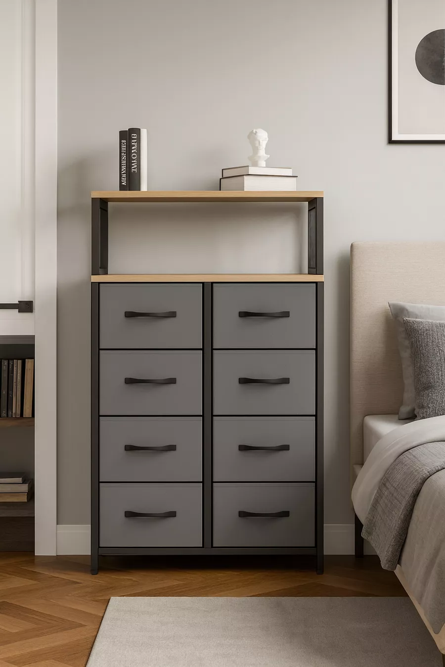 Commode à 2 étagères et 8 tiroirs pour chambre à coucher ou chambre d'enfant, organiseur en cuir avec tiroirs
