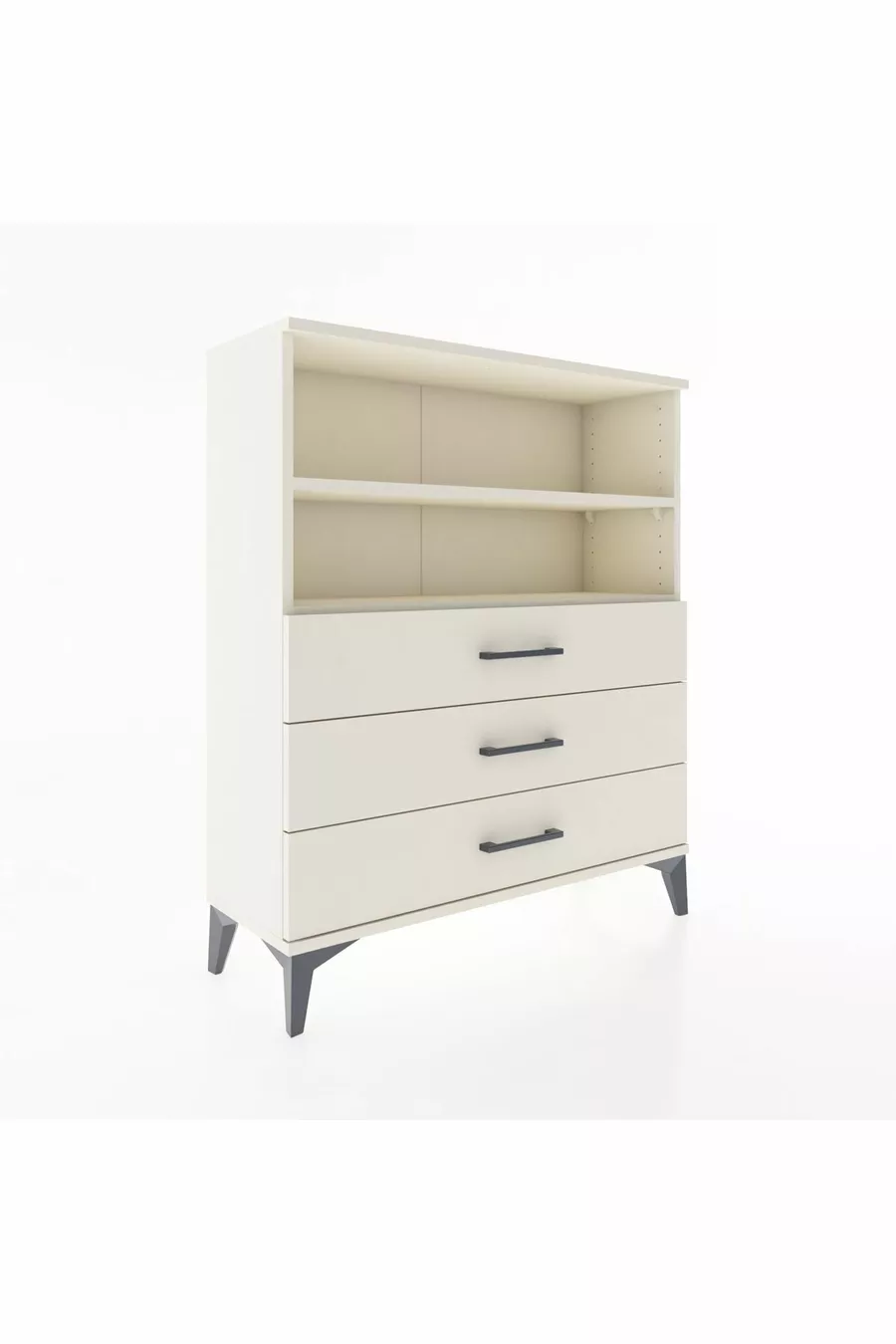 Commode Arges avec 2 étagères et 3 tiroirs, couleur Pierre de Lune