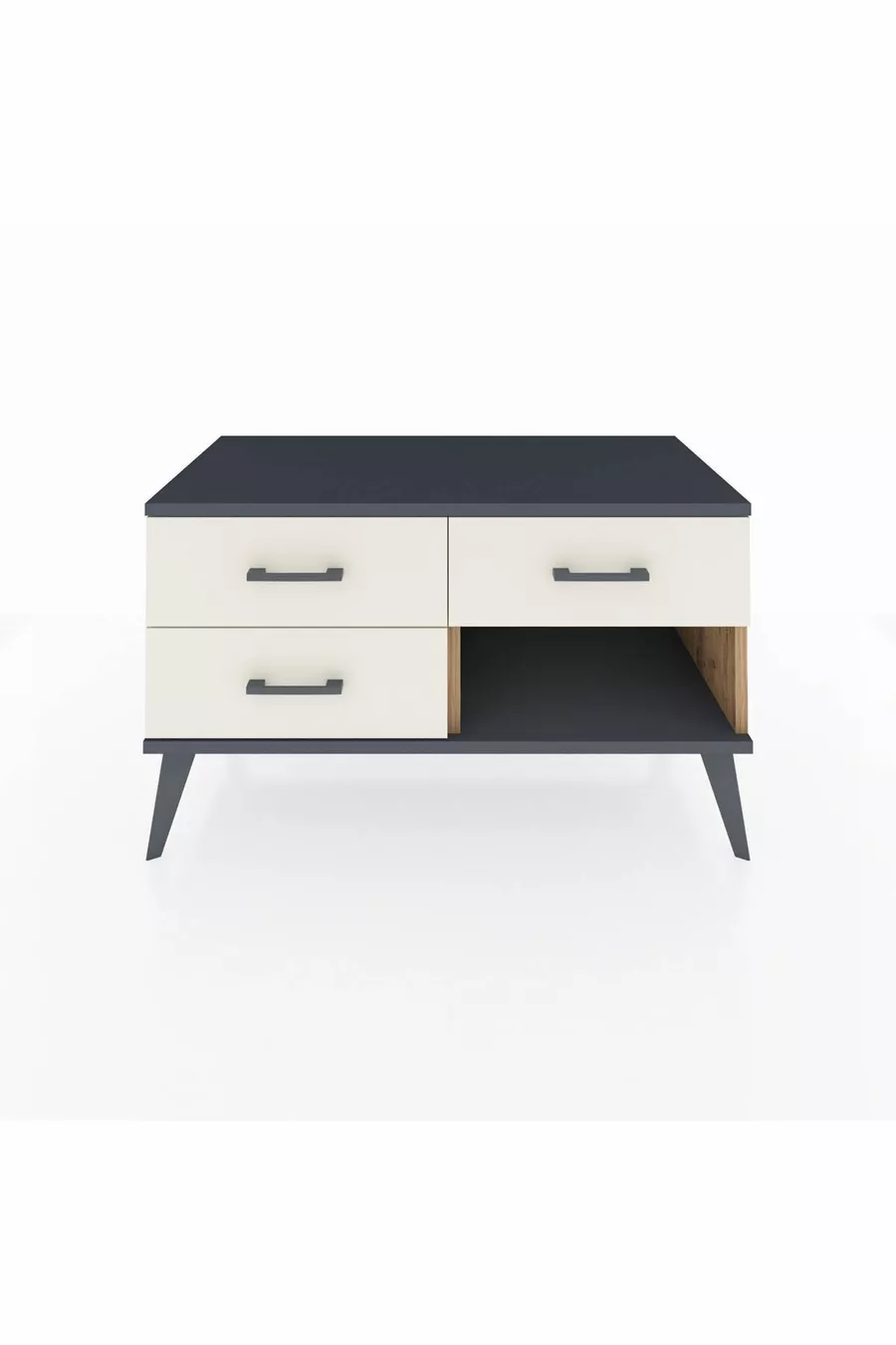 Commode Hyperion 3 tiroirs Pin-Anthracite/Gris pierre