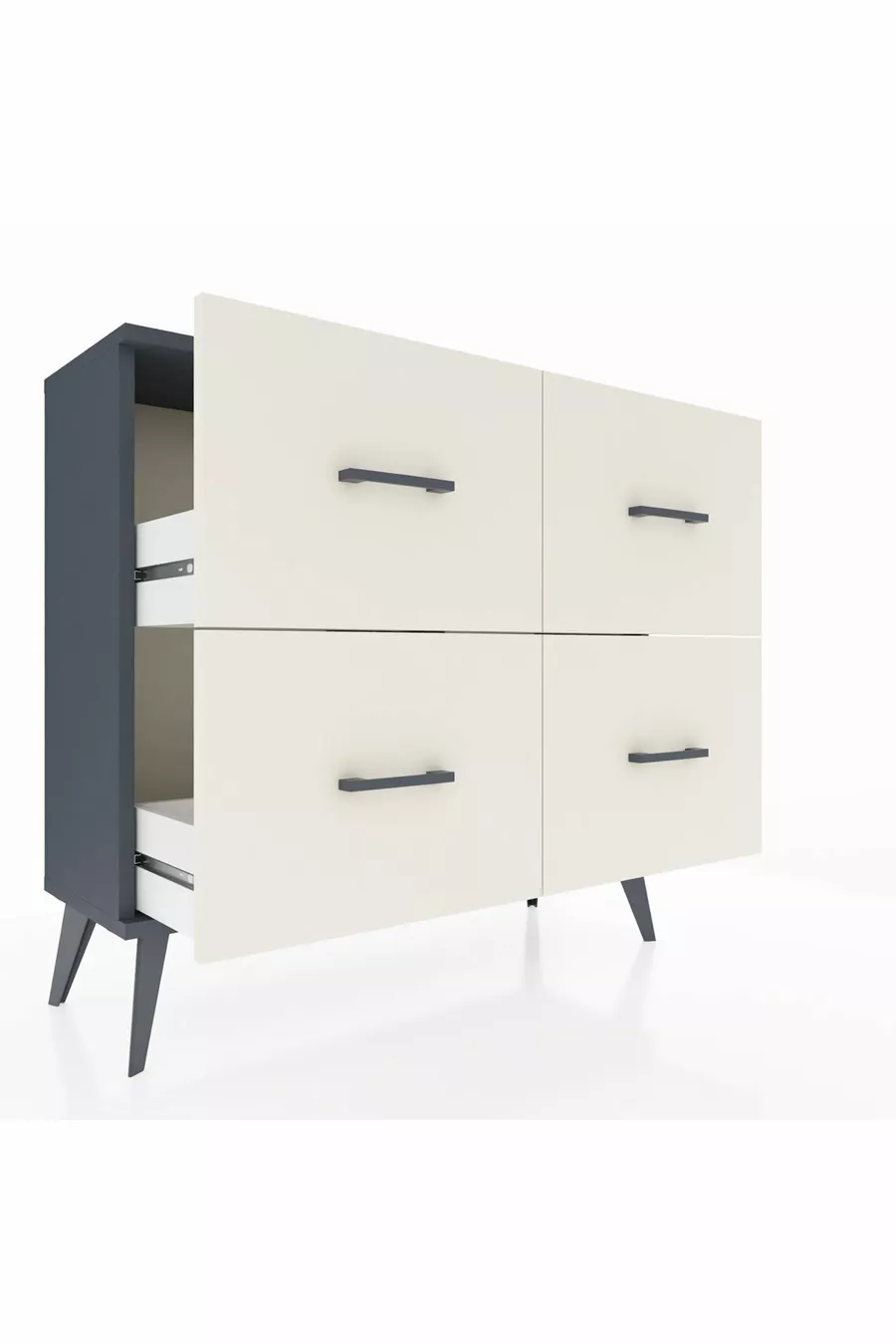 Commode Arges 4 tiroirs Anthracite-Anthracite/Gris quartz