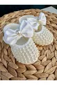 Ensemble de bandeau et chaussons pour bébé fille avec détail nœud, chaussons brillants avec perles et dentelle,  cm, chaussons de luxe avec scratchs, pour cadeau