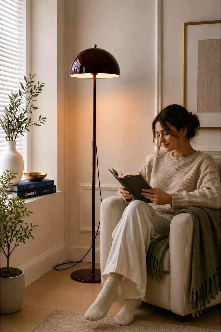 Lampadaire Bohème Cerise Grand Modèle Vienne avec Abat-jour en Métal pour Salon, Chambre, Éclairage d'Angle