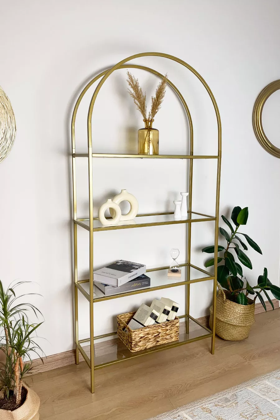 - Étagère décorative Mona Gold Bibliothèque Accessoire Étagère de cuisine Verre transparent