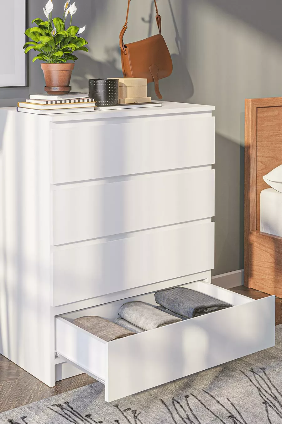 Commode Derinkuyu à 4 tiroirs Chambre à coucher Chambre de bébé Armoire Blanche