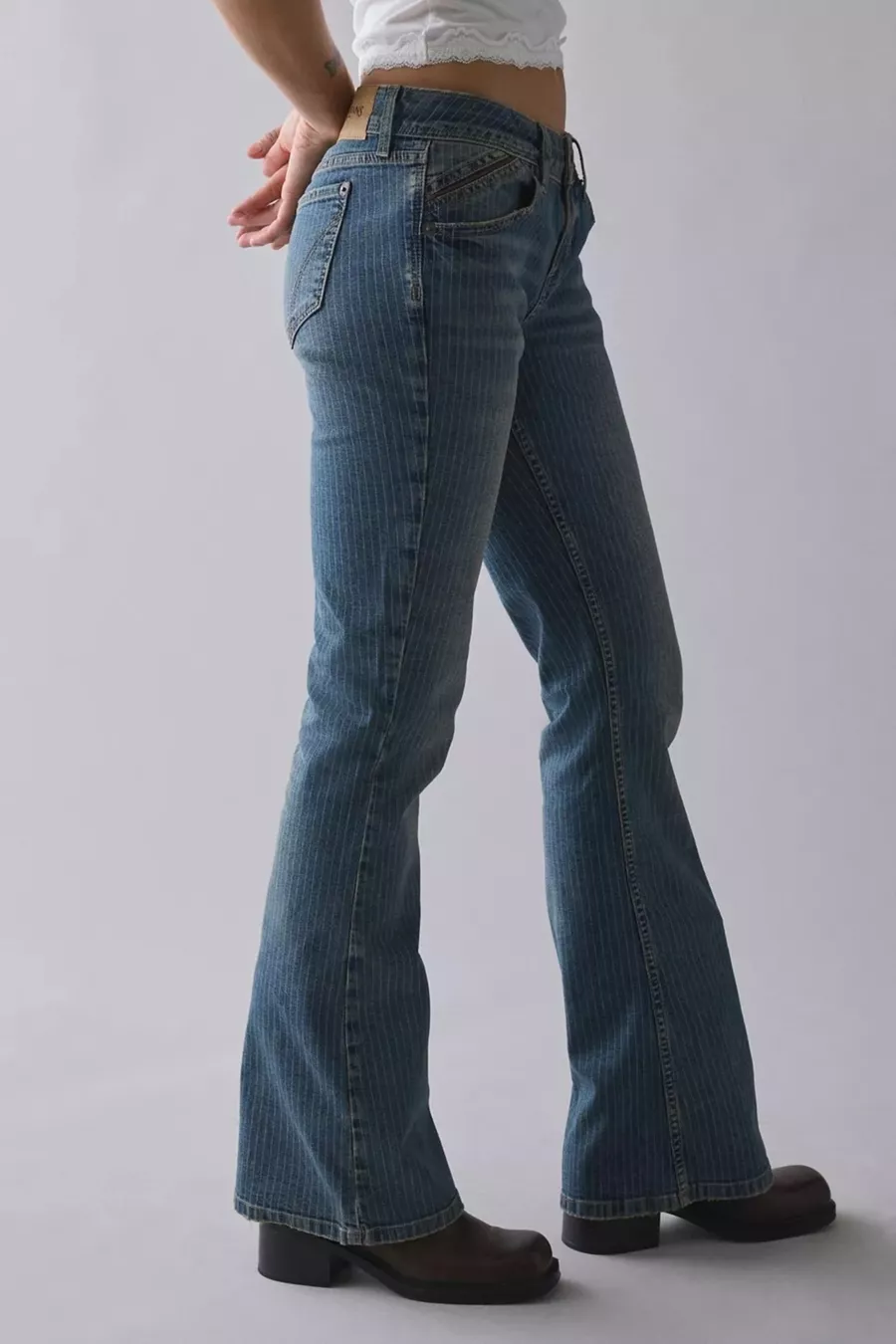Jean flare taille basse à rayures bleues et fumées Morgan