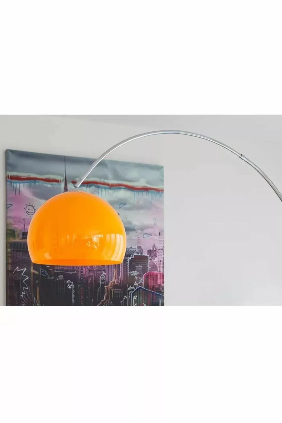Lampadaire Col de Chameau Orange avec Tête en Métal - chrome