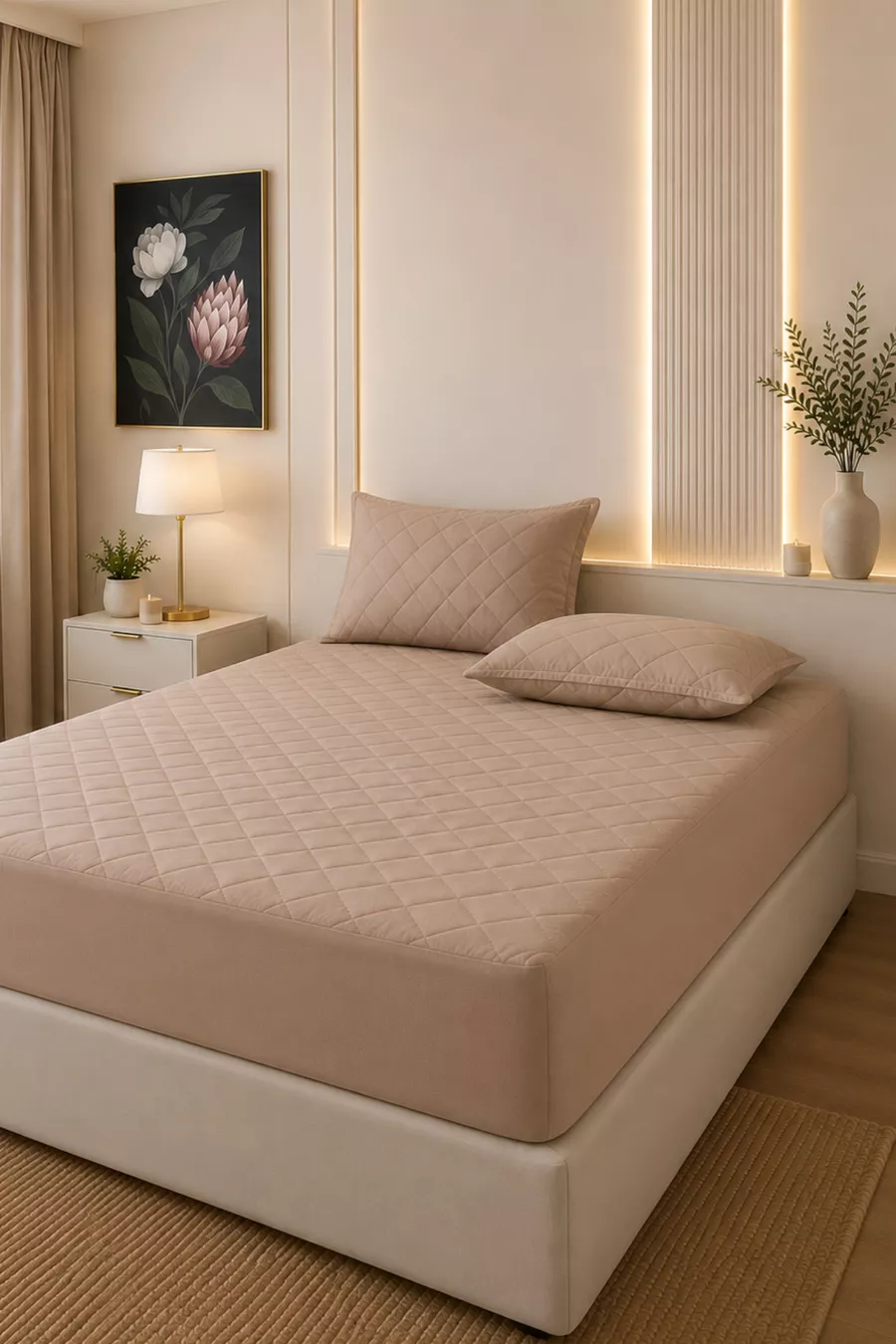 Protège-matelas matelassé en coton  % marron, ajusté, pour bébé-simple-double-king