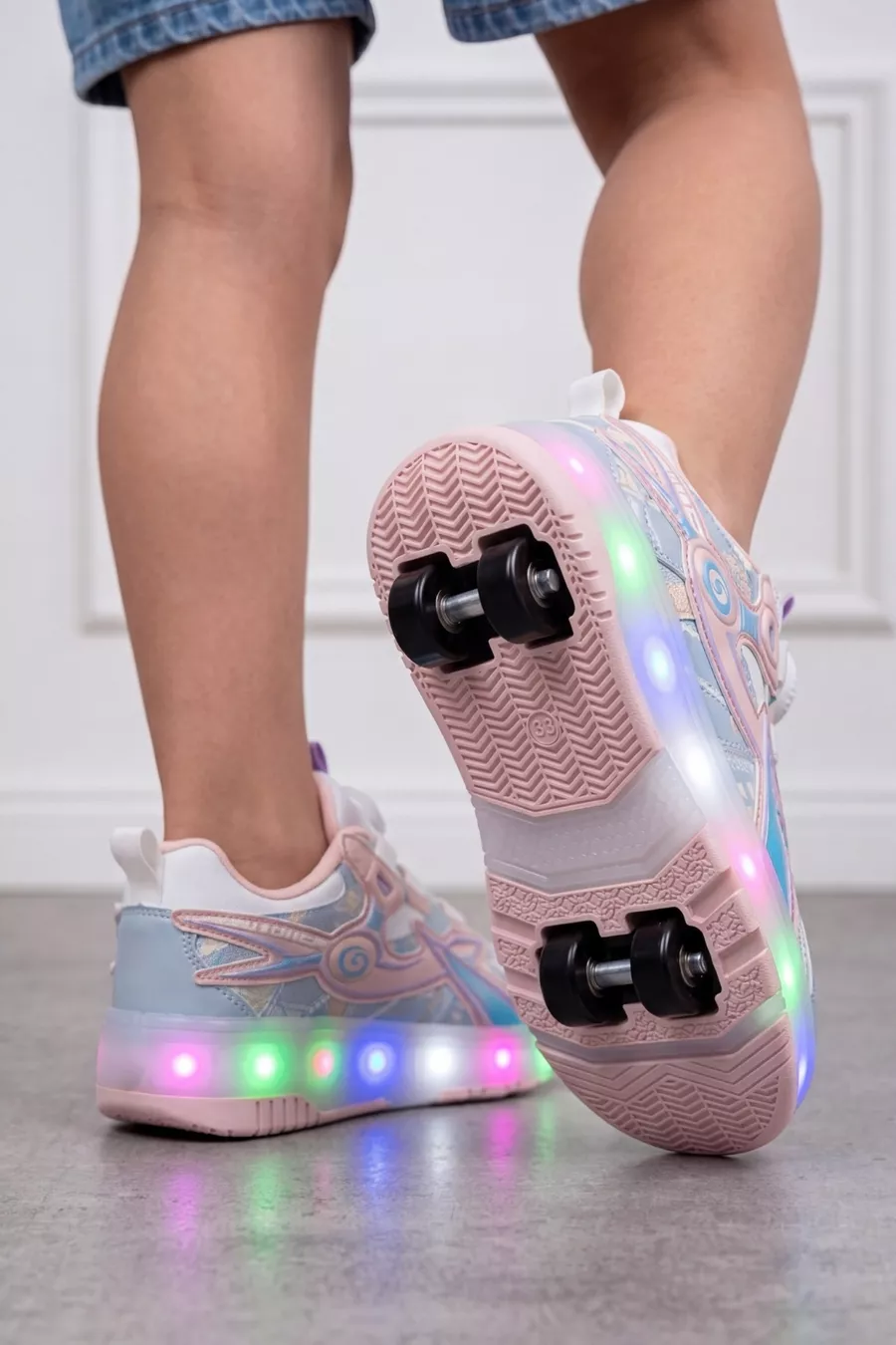 Chaussures de sport confortables pour enfants avec patins et lumière - Sneakers / Jeu de roues amovibles - Poudre