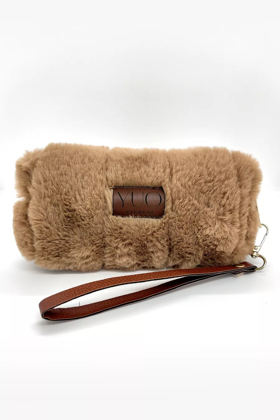 Étui polyvalent en peluche marron YUO – Lunettes, porte-stylo, trousse de maquillage, mini pochette