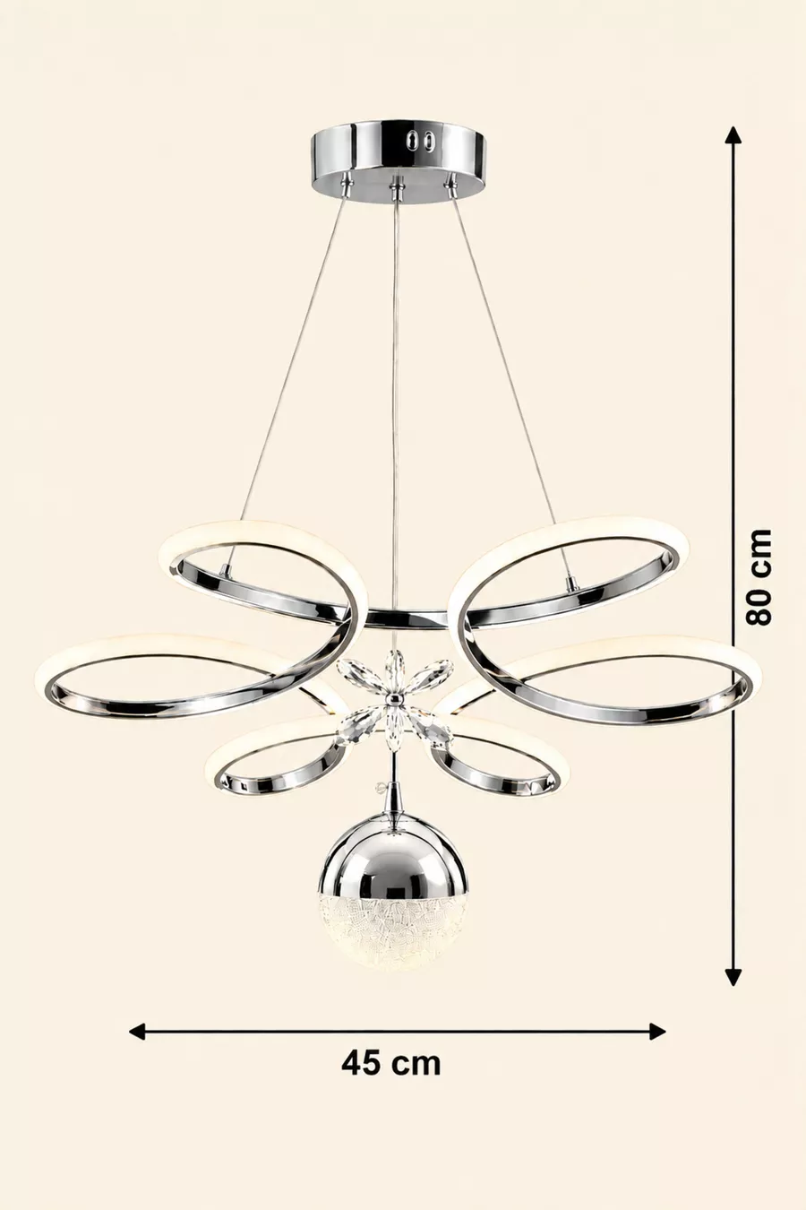 Suspension LED moderne en métal chromé modèle Papatya, 3 couleurs, pour salon, cuisine, séjour, chambre