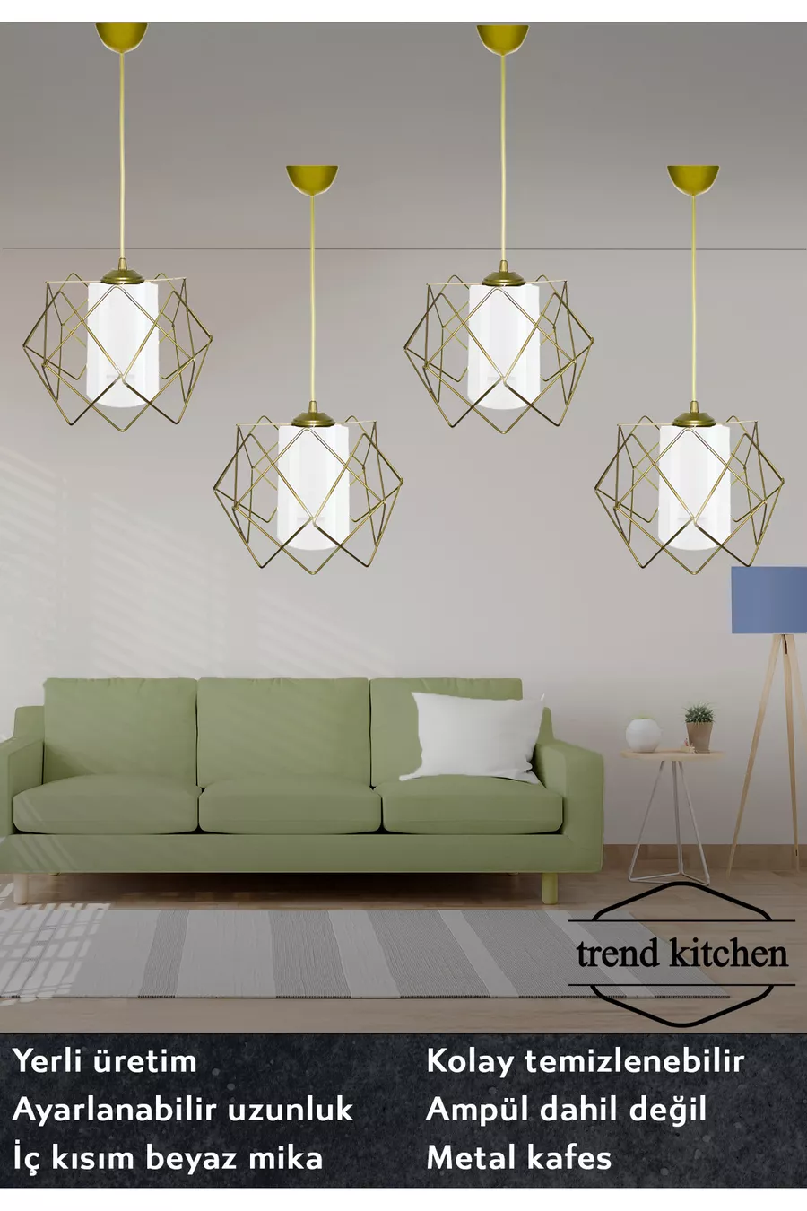 4 pièces Suspension Luminaire Tendances en Métal Blanc avec Verre Mica pour Salon, Cuisine, Salle de Bain, Chambre à Coucher, Doré