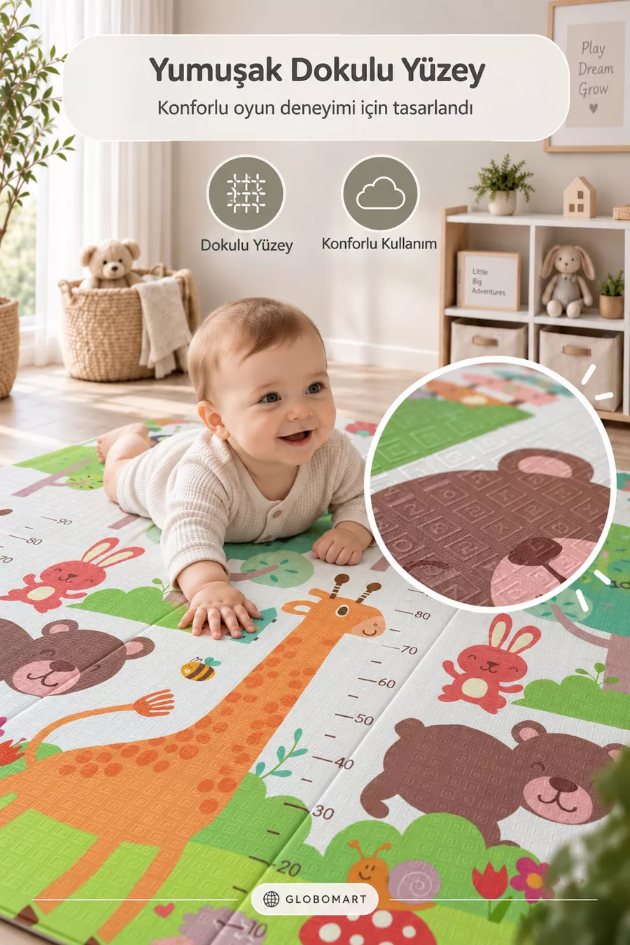 Tapis de jeu pour bébé et enfant réversible pliable Best Friends – Tapis de jeu éducatif, avec sac de transport